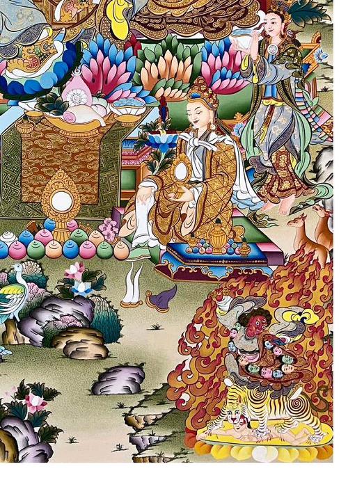 Padmasambhava Thangka, Tibetan Buddhist Art, Hand Painted, [real Gold]