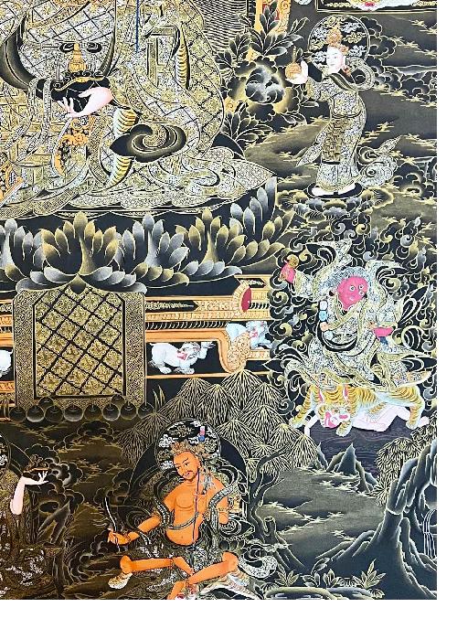 Padmasambhava Thangka, Tibetan Buddhist Art, Hand Painted, [real Gold]