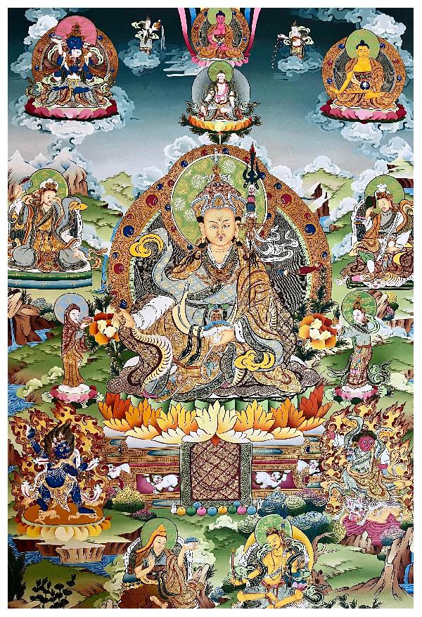 Padmasambhava Thangka, Tibetan Buddhist Art, Hand Painted, [real Gold]
