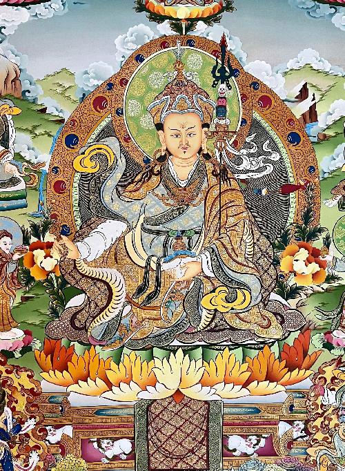Padmasambhava Thangka, Tibetan Buddhist Art, Hand Painted, [real Gold]