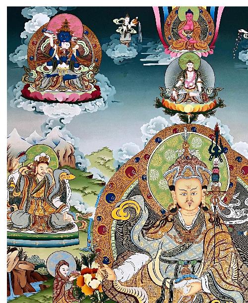 Padmasambhava Thangka, Tibetan Buddhist Art, Hand Painted, [real Gold]