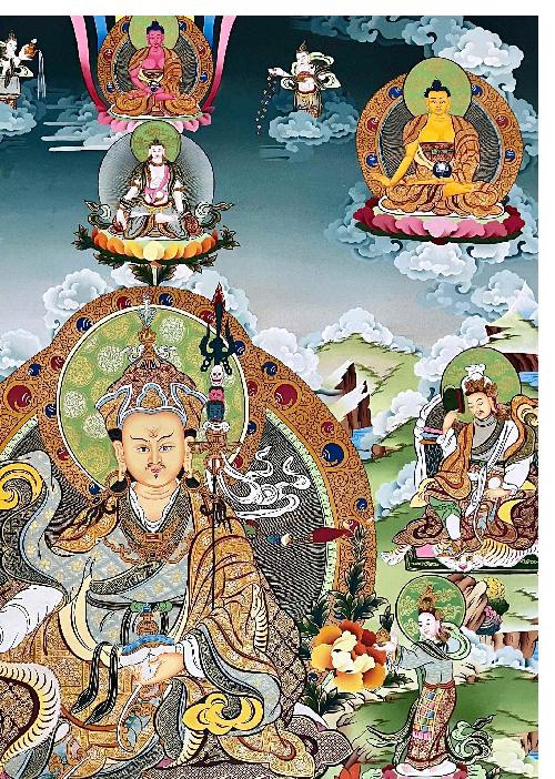 Padmasambhava Thangka, Tibetan Buddhist Art, Hand Painted, [real Gold]