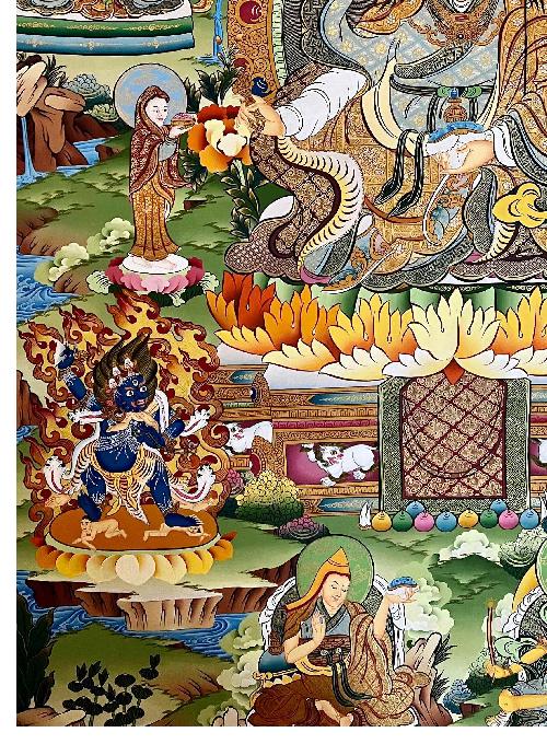 Padmasambhava Thangka, Tibetan Buddhist Art, Hand Painted, [real Gold]