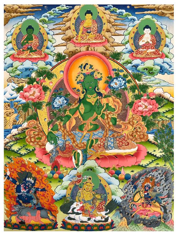 Green Tara Thangka, Tibetan Buddhist Art, Hand Painted, [real Gold]
