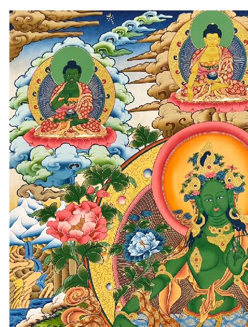 Green Tara Thangka, Tibetan Buddhist Art, Hand Painted, [real Gold]