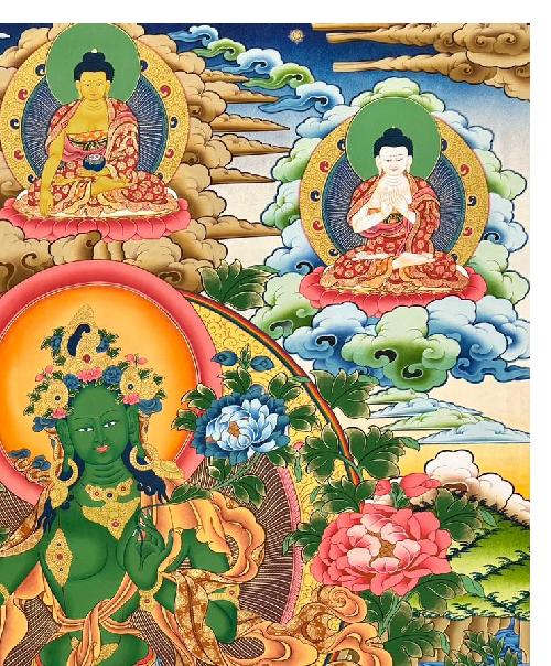 Green Tara Thangka, Tibetan Buddhist Art, Hand Painted, [real Gold]