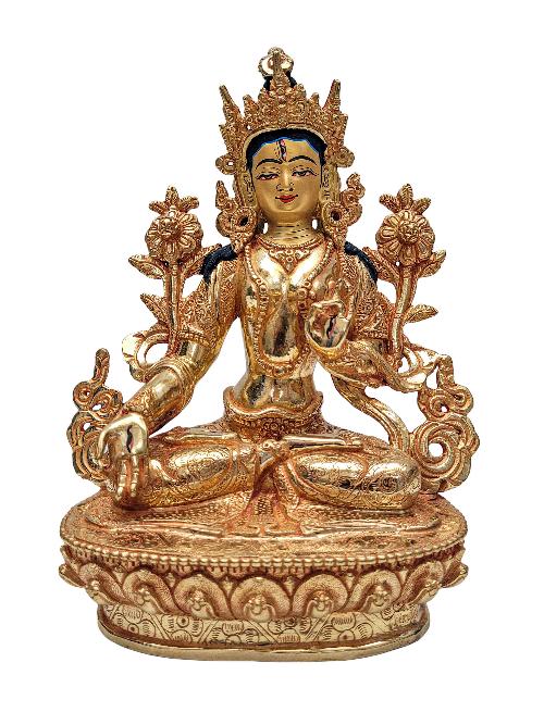 [white Tara], Buddhist Handmade Statue, [full Gold Plated] With [face Painted]