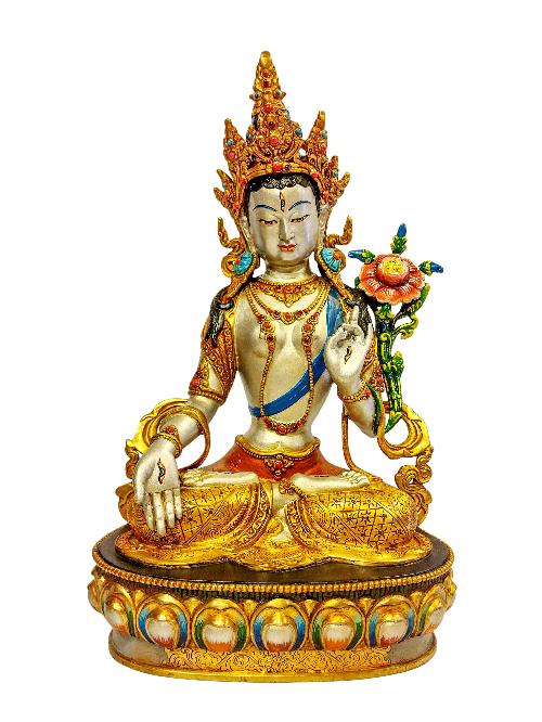 [white Tara], Buddhist Handmade Statue, [partly Gold Plated] With [face Painted], [master Quality]