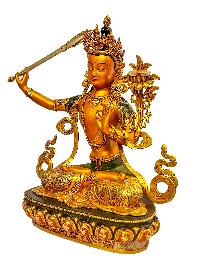 [manjushri], Buddhist Handmade Statue, [partly Gold Plated] With [face Painted], [master Quality]