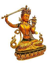 [manjushri], Buddhist Handmade Statue, [partly Gold Plated] With [face Painted], [master Quality]