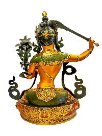 [manjushri], Buddhist Handmade Statue, [partly Gold Plated] With [face Painted], [master Quality]