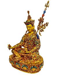 [padmasambhava], Buddhist Handmade Statue, [gold Plated], [stone Setting] With [face Painted], [master Quality]