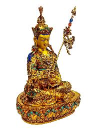 [padmasambhava], Buddhist Handmade Statue, [gold Plated], [stone Setting] With [face Painted], [master Quality]