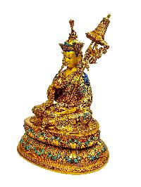 [padmasambhava], Buddhist Handmade Statue With Double Base, [gold Plated], [stone Setting] With [face Painted], [master Quality]