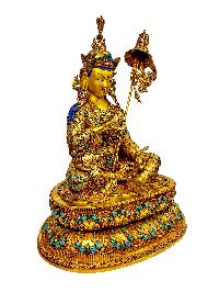 [padmasambhava], Buddhist Handmade Statue With Double Base, [gold Plated], [stone Setting] With [face Painted], [master Quality]