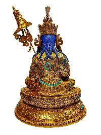 [padmasambhava], Buddhist Handmade Statue With Double Base, [gold Plated], [stone Setting] With [face Painted], [master Quality]