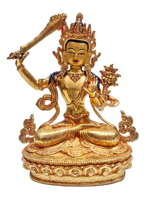 [manjushri], Buddhist Handmade Statue, [gold Plated] With [face Painted]