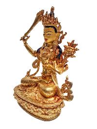 [manjushri], Buddhist Handmade Statue, [gold Plated] With [face Painted]