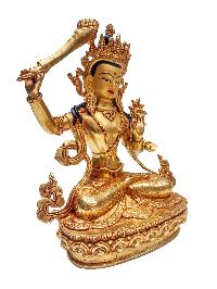 [manjushri], Buddhist Handmade Statue, [gold Plated] With [face Painted]