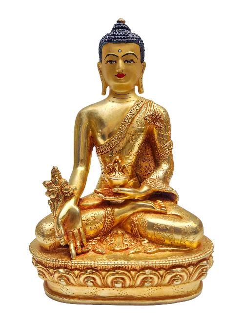 [medicine Buddha], Buddhist Handmade Statue, [gold Plated] With [face Painted]
