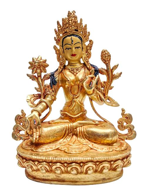[white Tara], Buddhist Handmade Statue, [gold Plated] With [face Painted]