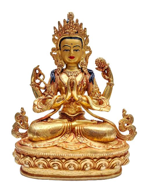 [chenrezig], Buddhist Handmade Statue, [gold Plated] With [face Painted]