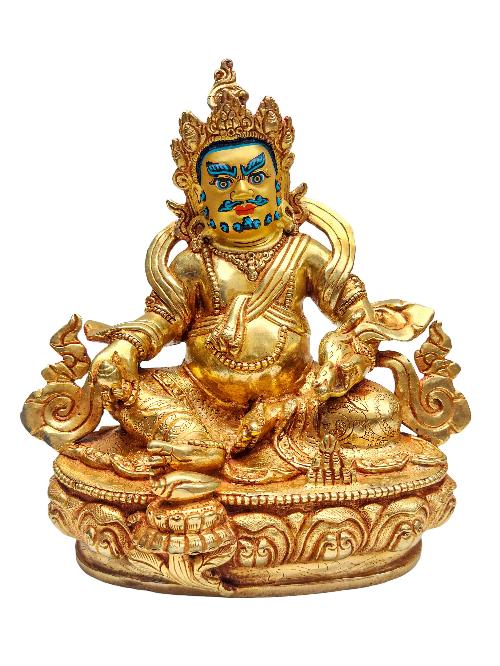 [yellow Jambhala], Buddhist Handmade Statue, [gold Plated] With [face Painted]