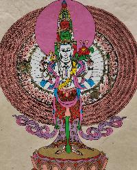 Sahasrabhuja Avalokitesvara, Buddhist Scroll, Made In Lokta Paper, [screen Printed], And Hand-painted