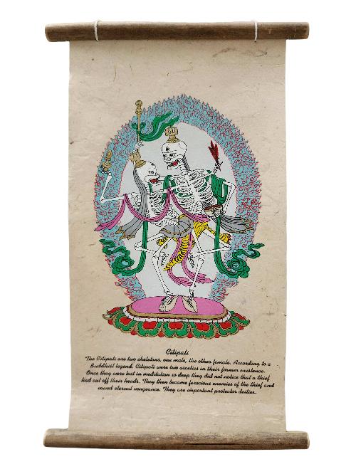 Citipati, Buddhist Scroll, Made In Lokta Paper, [screen Printed], And Hand-painted