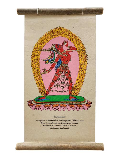Vajrayogini, Buddhist Scroll, Made In Lokta Paper, [screen Printed], And Hand-painted