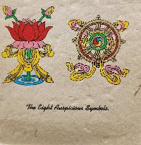 Eight Auspicious Symbols, Buddhist Scroll, Made In Lokta Paper, [screen Printed], And Hand-painted