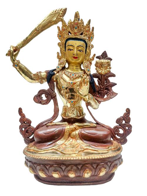 [manjushri], Buddhist Handmade Statue, [partly Gold Plated] With [face Painted]