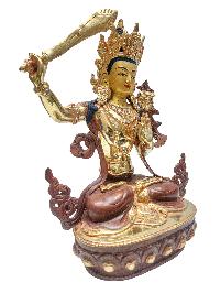 [manjushri], Buddhist Handmade Statue, [partly Gold Plated] With [face Painted]