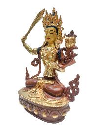 [manjushri], Buddhist Handmade Statue, [partly Gold Plated] With [face Painted]