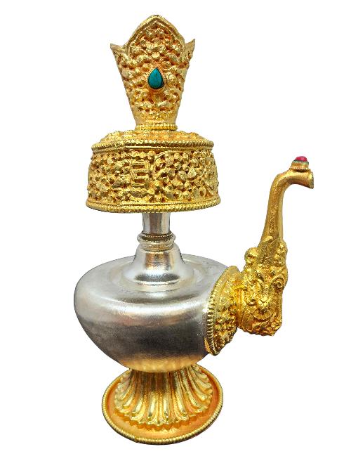 Bhumpa- Bhumba, A Buddhist Handmade Copper Offering Bowl Set, Silver And Gold Plated