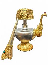 Bhumpa- Bhumba, A Buddhist Handmade Copper Offering Bowl Set, Silver And Gold Plated