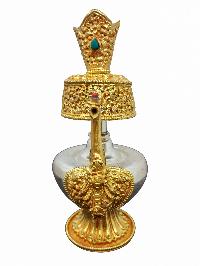 Bhumpa- Bhumba, A Buddhist Handmade Copper Offering Bowl Set, Silver And Gold Plated