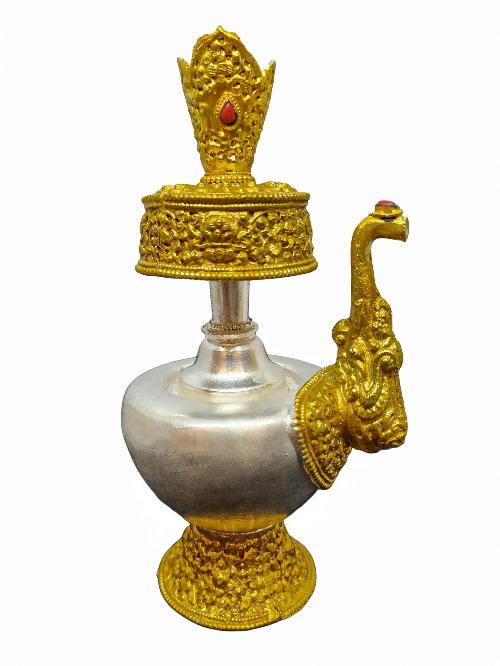 Bhumpa- Bhumba, A Buddhist Handmade Copper Offering Bowl Set, Silver And Gold Plated