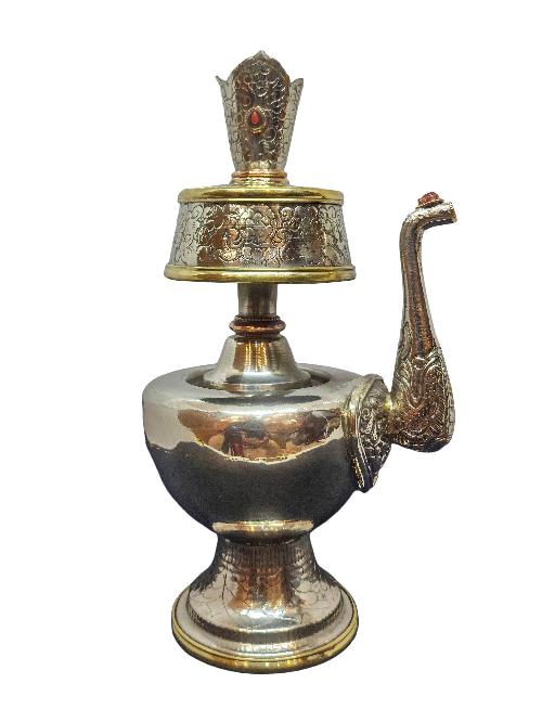 Bhumpa- Bhumba, A Buddhist Handmade Copper Offering Bowl Set, Silver Plated