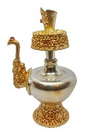 Buddhist Handmade Bhumpa- Bhumba Copper Offering Bowl Set, Silver And Gold Plated