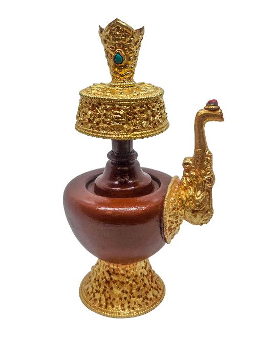 Bhumpa- Bhumba, A Buddhist Handmade Copper Offering Bowl Set, Partly Gold Plated, Chocolate Oxidized