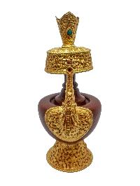 Bhumpa- Bhumba, A Buddhist Handmade Copper Offering Bowl Set, Partly Gold Plated, Chocolate Oxidized
