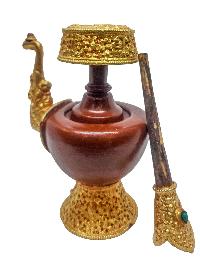 Bhumpa- Bhumba, A Buddhist Handmade Copper Offering Bowl Set, Partly Gold Plated, Chocolate Oxidized