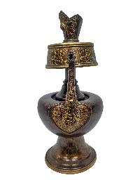 Bhumpa- Bhumba, A Buddhist Handmade Copper Offering Bowl Set, Chocolate Oxidized