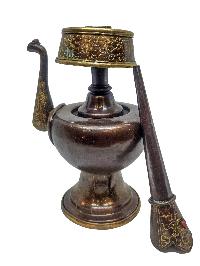 Bhumpa- Bhumba, A Buddhist Handmade Copper Offering Bowl Set, Chocolate Oxidized