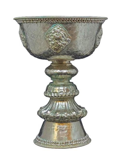 Copper Butter Lamp, Buddhist Ritual Items, Silver Plated