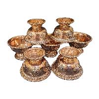 Copper Offering Bowl With Stand And Hand Carving 7 Pcs Set