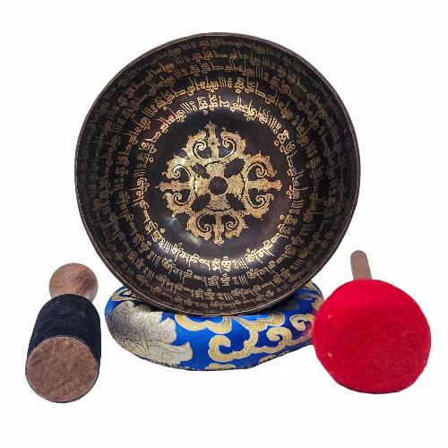 Jambati Singing Bowl Singing Bowl, Buddhist Hand Beaten, Double Dorje Carved, [select Accessories]