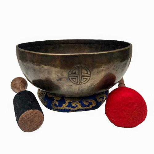 Singing Bowl, Buddhist Hand Beaten, Moon Carved, Antique Finishing, [select Accessories]