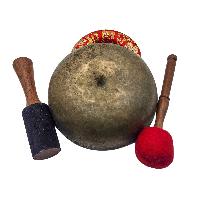 Manipuri Singing Bowl, Buddhist Hand Beaten, Antique Finishing, [select Accessories]